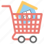 buying homes, house in shopping cart, house shopping, real estate market concept, real estate shopping cart 