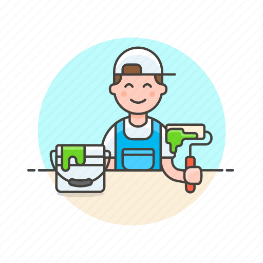 Construction, estate, painter, real, bucket, color, man icon - Download on Iconfinder