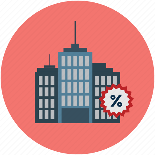 Building, house, percentage sign, real estate, shopping center icon - Download on Iconfinder