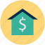 bank, dollar sign, home, home price, invest house, real estate, trading center 