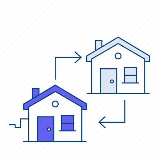 Two houses, two arrows, property exchange, real estate transition, change in ownership, change house icon icon - Download on Iconfinder