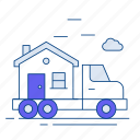 relocation symbol, home transition, moving house, house move