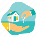 give house key, giving, hand, home, house, key, property, real estate, access