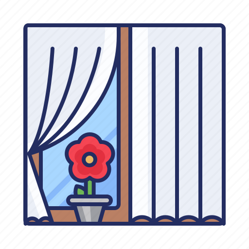 Curtains, window, windowsill icon - Download on Iconfinder