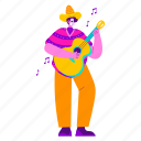 mexican musician playing guitar, singing, sombrero, man, playing guitar, day of the dead, día de muertos, mexican, 90s 
