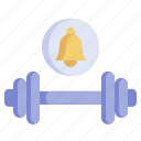 dumbbell, alarm, sports, competition, notification, bell