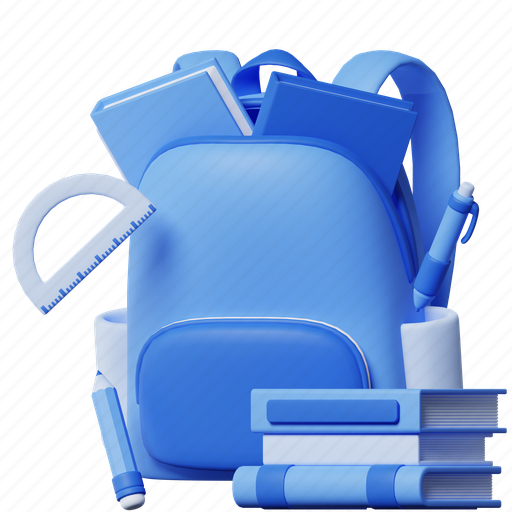 Backpack, school bag, stationery, book, bag, education, school 3D illustration - Download on Iconfinder