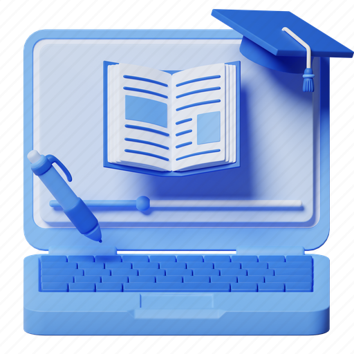 E learning, course, online laptop, study, education, school, learning 3D illustration - Download on Iconfinder