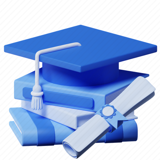 Graduation, graduate, mortarboard, book, certificate, education, school 3D illustration - Download on Iconfinder