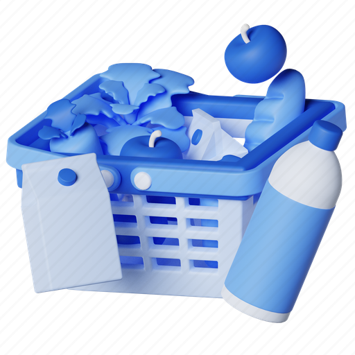 Groceries, basket, cart, vegetables, grocery, shopping, store 3D illustration - Download on Iconfinder