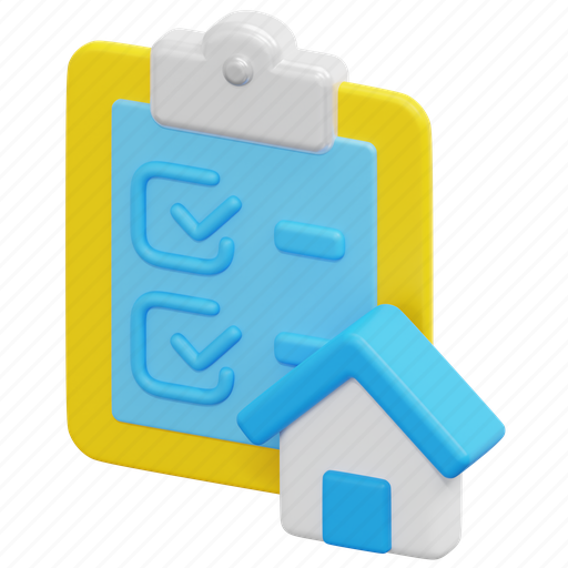Checklist, checking, clipboard, list, home, house, real 3D illustration - Download on Iconfinder