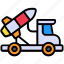 rocket truck, van, vehicle, transport, travel, car, missile 