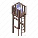 rescuer, sea, wood, tower, isometric