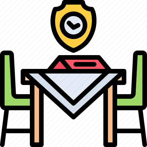 Shield, time, table, reserve, restaurant, cafe, food icon - Download on Iconfinder