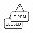 closed, label, open, restaurant, shop, sign, store 