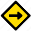 attention, right, road, sign, yellow 