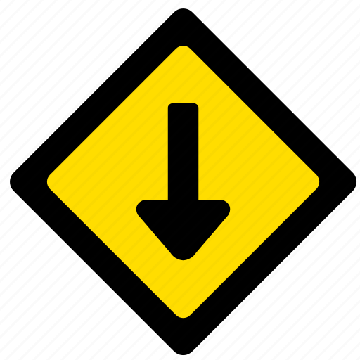 Arrow, attention, bottom, road, sign, yellow icon - Download on Iconfinder