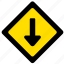 arrow, attention, bottom, road, sign, yellow 
