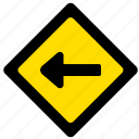 attention, left, road, sign, yellow