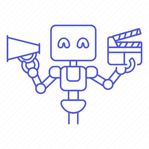 Clapperboard, robot, video, ai, production, media, creative icon - Download on Iconfinder