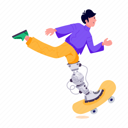 Robot skateboard, robot skating, human robot, prosthetic leg, prosthetic man icon - Download on Iconfinder