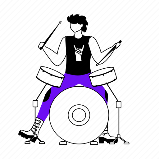 Rock, drummer, drums, musician, music band illustration - Download on Iconfinder