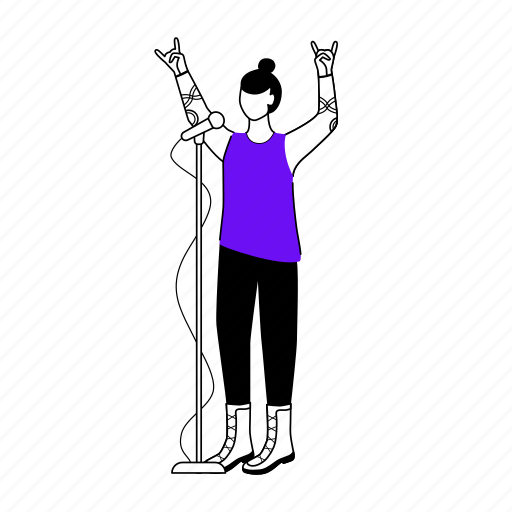 Singer, frontwoman, microphone, rock and roll, vocalist illustration - Download on Iconfinder