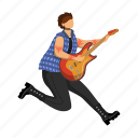 rock, guitarist, jumping, music, band 
