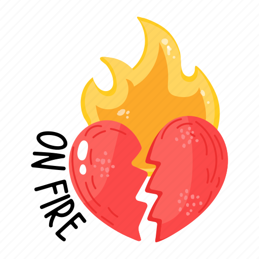 On fire, burning heart, broken heart, hurt heart, flame sticker - Download on Iconfinder