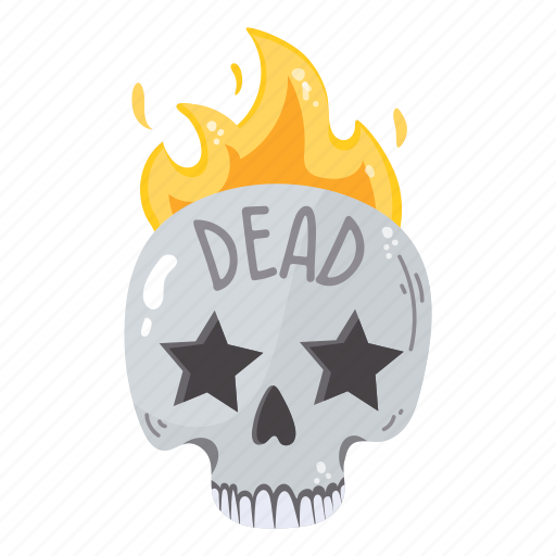 Scary, dead head, skull, skeleton, fire sticker - Download on Iconfinder