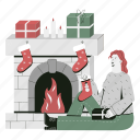 christmas, fireplace, xmas, holiday, decoration, winter, snow, santa, celebration 