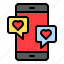 chat, communication, heart, love, mobile, romance, romantic 