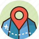 destination, direction, location, map, pin, rounded, trekking