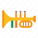 trumpet, instrument, music, wind, orchestra, saint patrick, shamrock, irish, culture