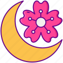 yozakura, moon, flower