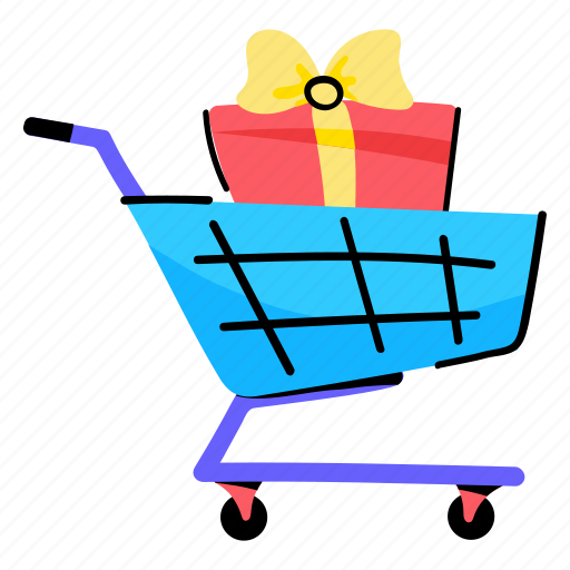 Shopping trolley, gift shopping, shopping cart, handcart, pushcart sticker - Download on Iconfinder