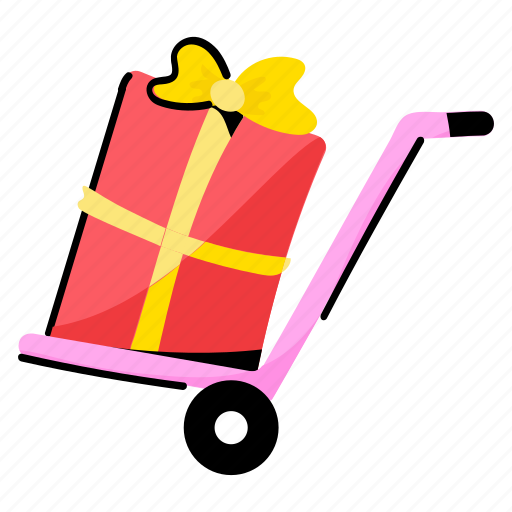 Shopping cart, gift box, present, surprise, loyalty gift sticker - Download on Iconfinder