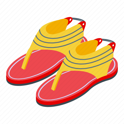 Rubber, red, sandals, isometric icon - Download on Iconfinder