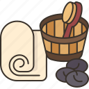 sauna, equipment, towel, bucket, bath