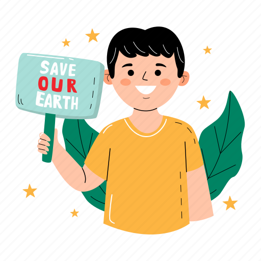 Save our earth, sign board, boy, kid, save the planet, earth day, world environment day sticker - Download on Iconfinder