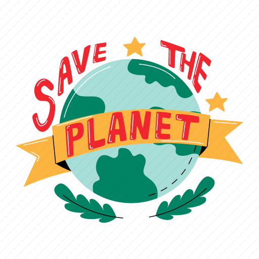 Save the planet, greeting, ribbon, globe, earth day, world environment day, earth sticker - Download on Iconfinder