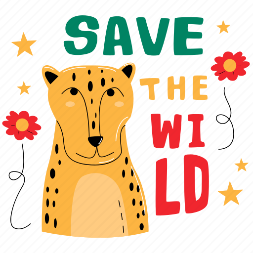 Save the wild, animal, wildlife, tiger, save the planet, earth day, world environment day sticker - Download on Iconfinder