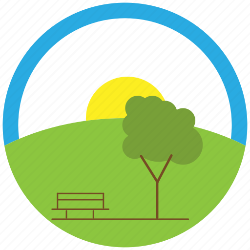 Bench, calm, grass, sun, tree, weather icon - Download on Iconfinder