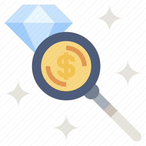 Business, diamond, finance, glass, magnifying, research, value icon - Download on Iconfinder