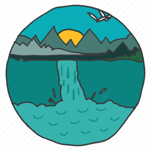 Landscape, mountain, nature, river, scenery, trees, waterfalls icon - Download on Iconfinder