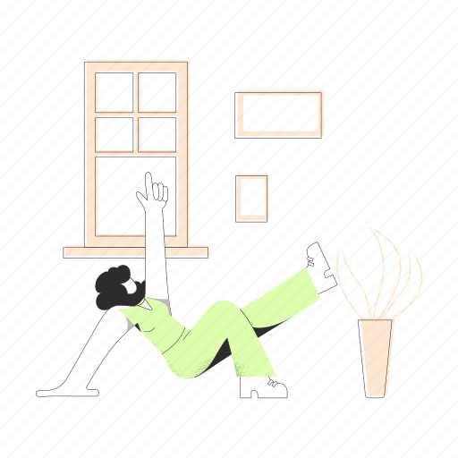 Character, builder, window, woman, person, home illustration - Download on Iconfinder
