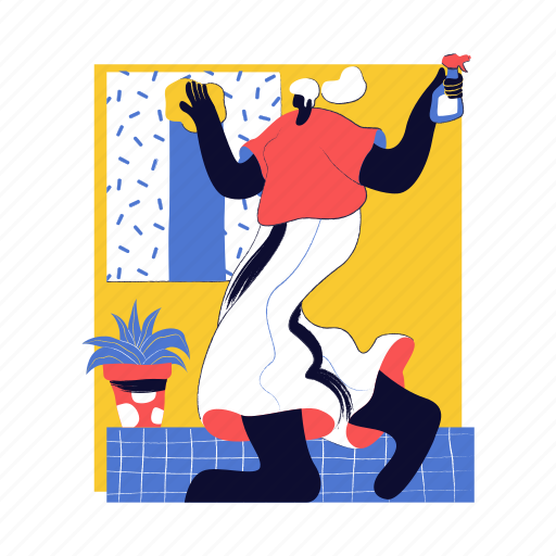 Lifestyle, cleaning, clean, housekeeping, woman, washing illustration - Download on Iconfinder