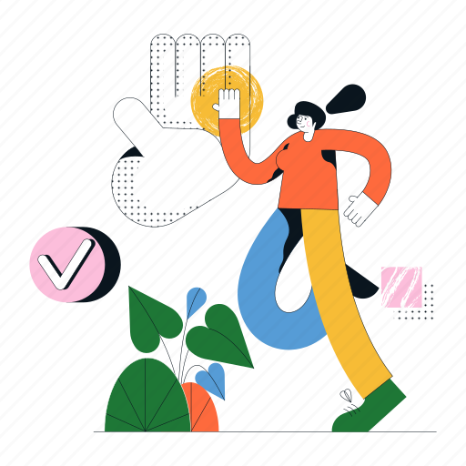 Social, media, woman, high, five, hand, gesture illustration - Download on Iconfinder