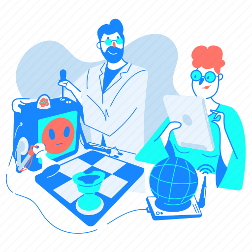 Chess, robotics, artificial, intelligence, man, woman illustration - Download on Iconfinder