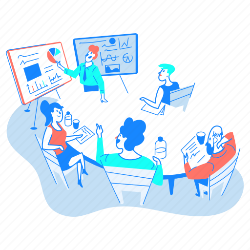 Teamwork, plan, whiteboard, woman, man, business illustration - Download on Iconfinder